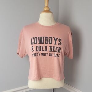 NEXT LEVEL Cowboys & Beer Cropped Crewneck Short Sleeve Casual Western T-Shirt L